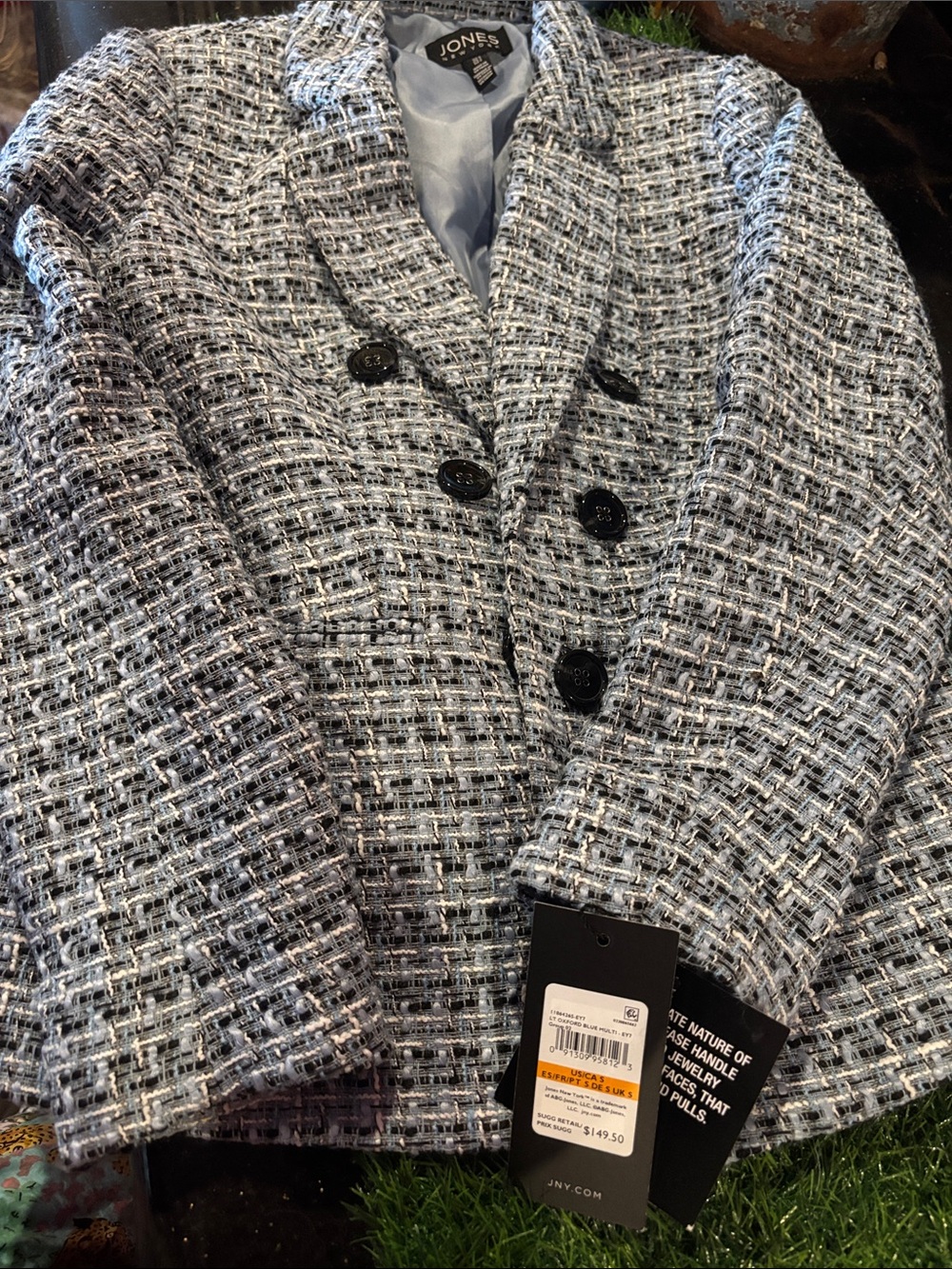 Jones New York Black and Gray light blue Tweed Double-Breasted Blazer